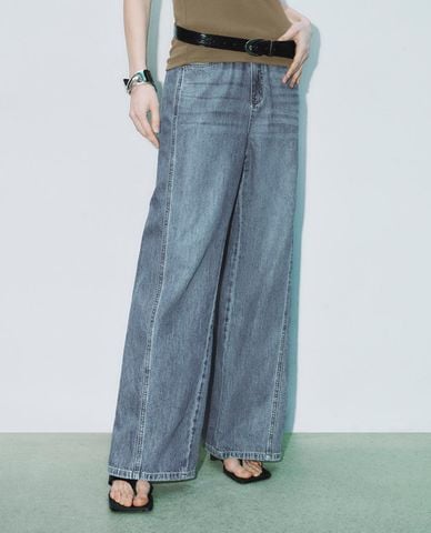  URBAN REVIVO - Quần jeans nữ ống rộng hiện đại 