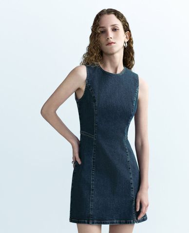  URBAN REVIVO - Đầm denim sát nách mini thanh lịch 