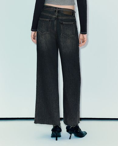  URBAN REVIVO - Quần jeans nữ ống rộng phối dây With Rope 