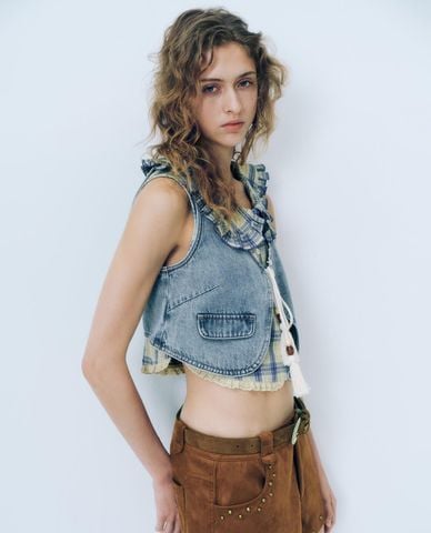  URBAN REVIVO - Áo khoác gilet nữ phối dây tua rua 