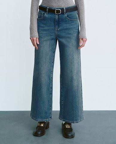  URBAN REVIVO - Quần jeans nữ ống đứng phối thắt lưng 