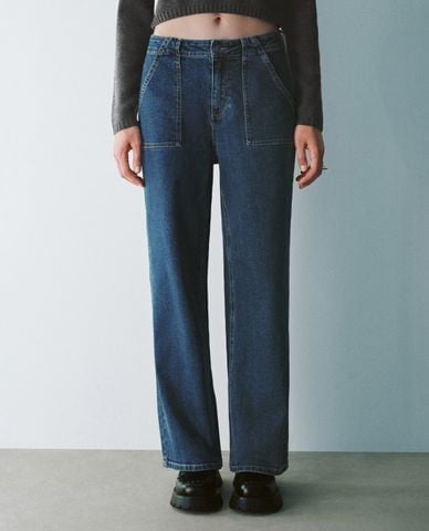  URBAN REVIVO - Quần jeans nữ ống đứng thanh lịch 