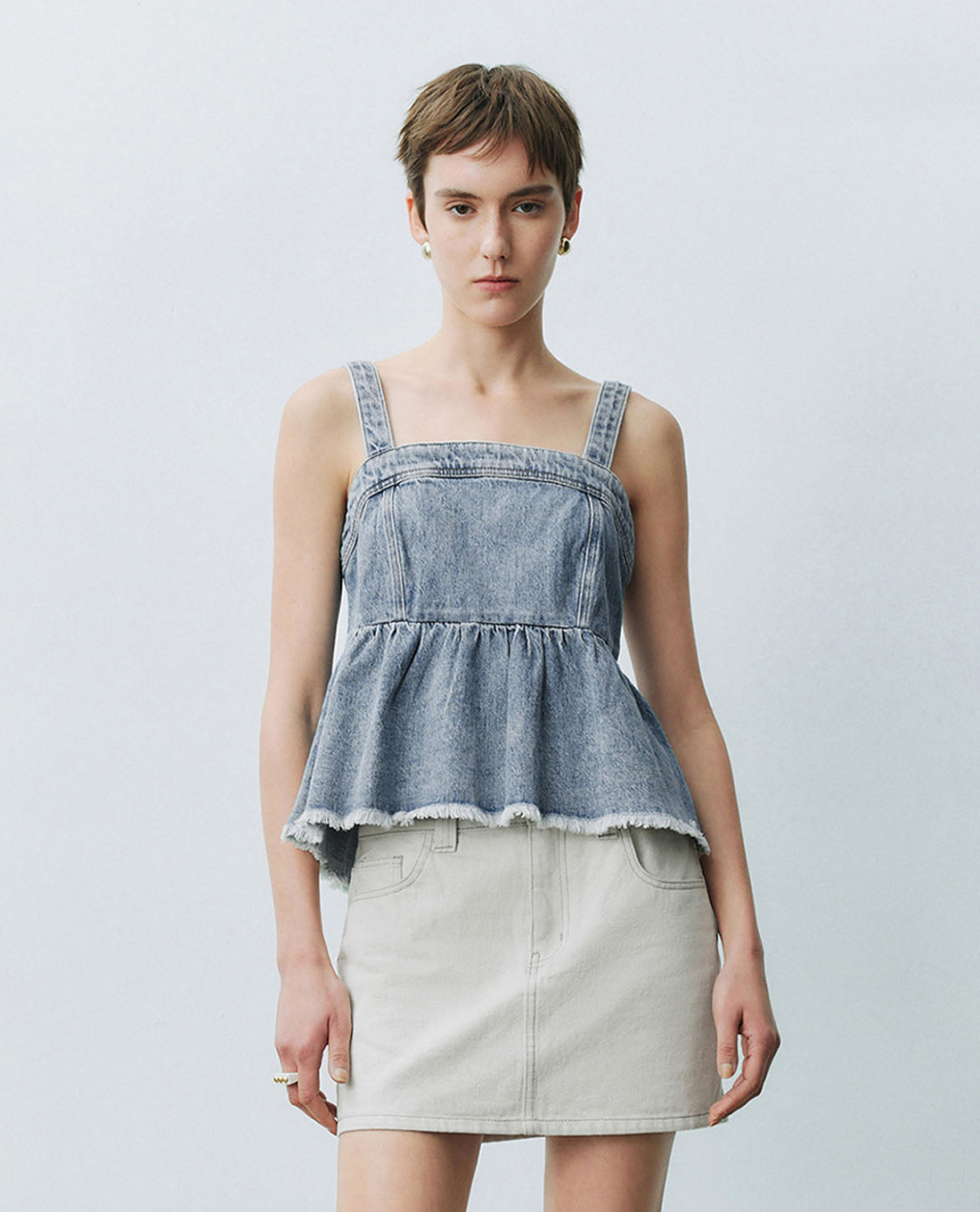 URBAN REVIVO - Áo hai dây nữ denim cổ vuông