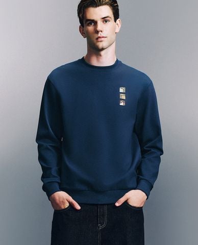  URBAN REVIVO - Áo sweatshirt nam cổ tròn tay dài phom suông 