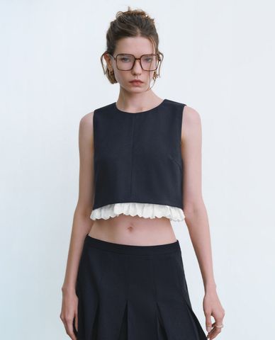  URBAN REVIVO - Áo sát nách nữ cổ tròn phối ren 