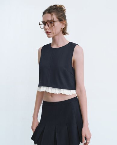  URBAN REVIVO - Áo sát nách nữ cổ tròn phối ren 