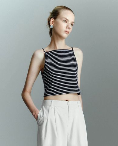  URBAN REVIVO - Áo hai dây nữ phom croptop kẻ sọc 