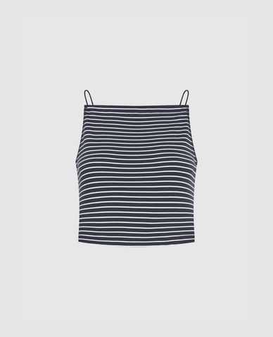  URBAN REVIVO - Áo hai dây nữ phom croptop kẻ sọc 