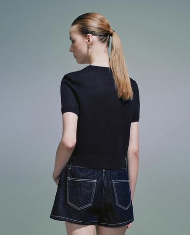  URBAN REVIVO - Áo dệt kim nữ cổ tròn tay ngắn 