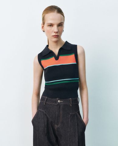  URBAN REVIVO - Áo sát nách nữ dệt kim cổ bẻ 