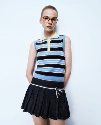  URBAN REVIVO - Áo sát nách nữ dệt kim kẻ sọc 