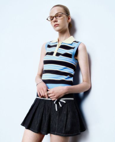  URBAN REVIVO - Áo sát nách nữ dệt kim kẻ sọc 