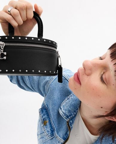  COACH - Túi xách tay nữ hình trụ tròn Canvas 