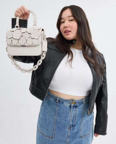  COACH - Túi xách nữ phom chữ nhật đính hoa hồng Rogue 