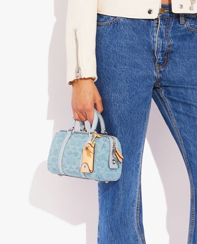  COACH - Túi xách nữ phom chữ nhật Ruby Satchel 18 In Signature Denim 