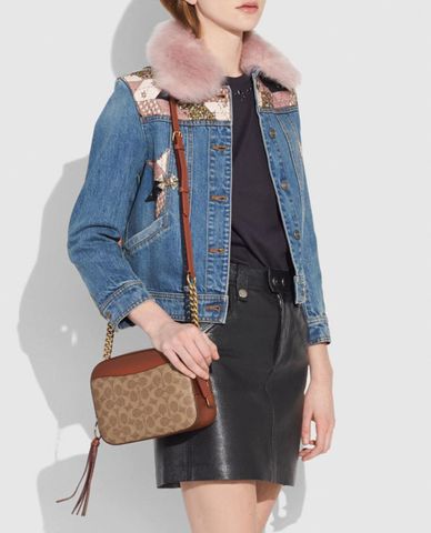  COACH - Túi xách nữ dây đeo kim loại Coated Canvas 