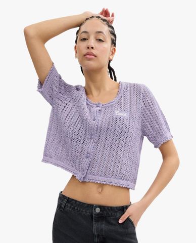  COACH - Áo croptop nữ dệt kim cổ tròn tay ngắn trẻ trung 