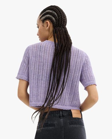  COACH - Áo croptop nữ dệt kim cổ tròn tay ngắn trẻ trung 