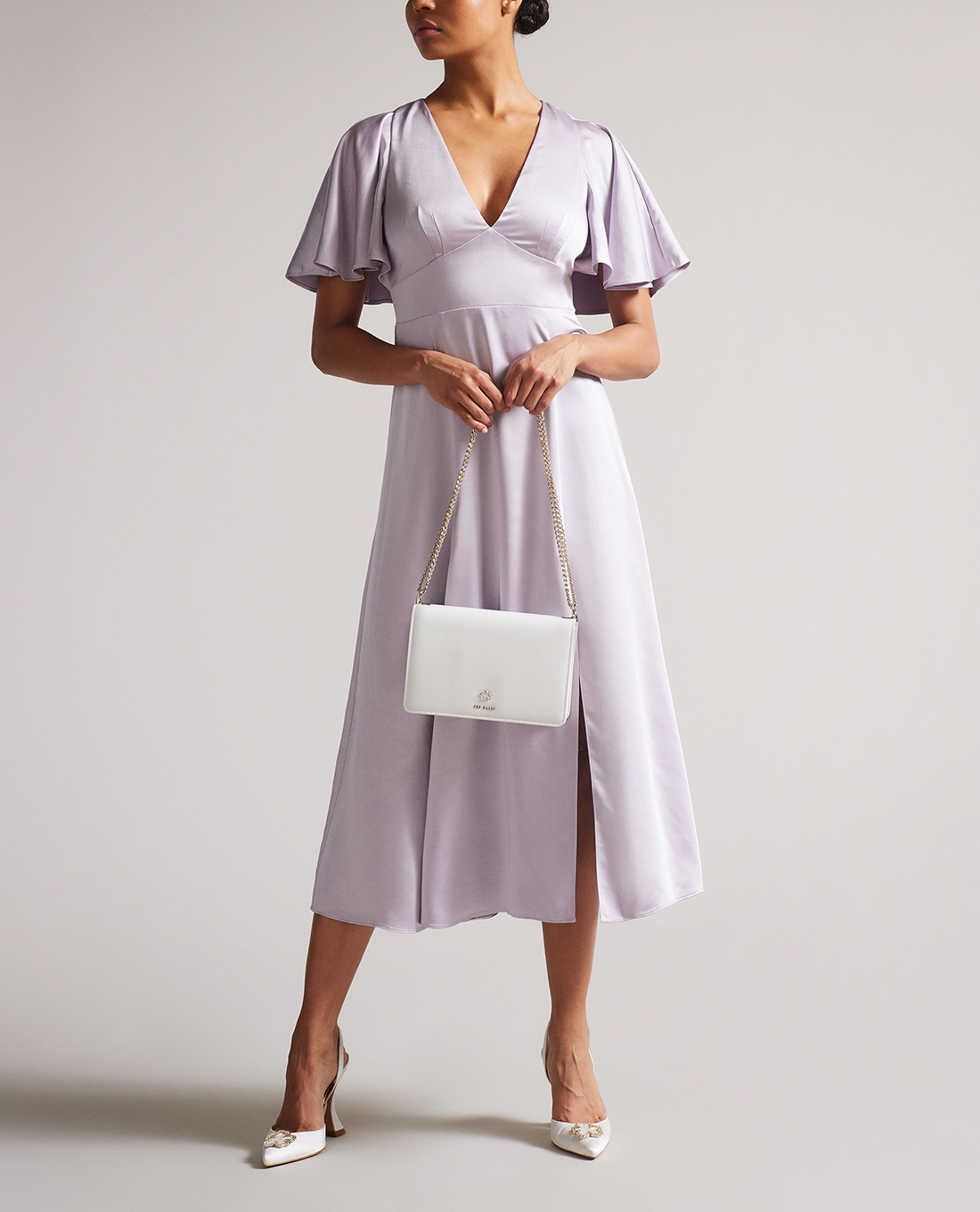 TED BAKER - Đầm midi phom suông cổ V xẻ tà Immie