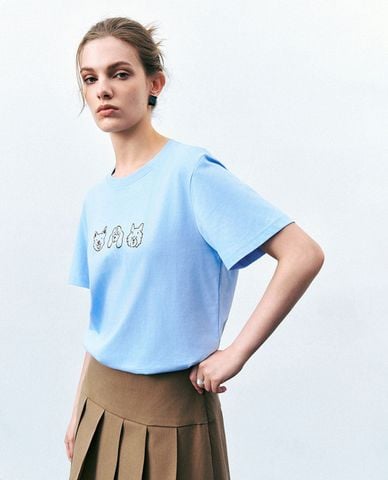  URBAN REVIVO - Áo thun nữ cổ tròn tay ngắn Straight 