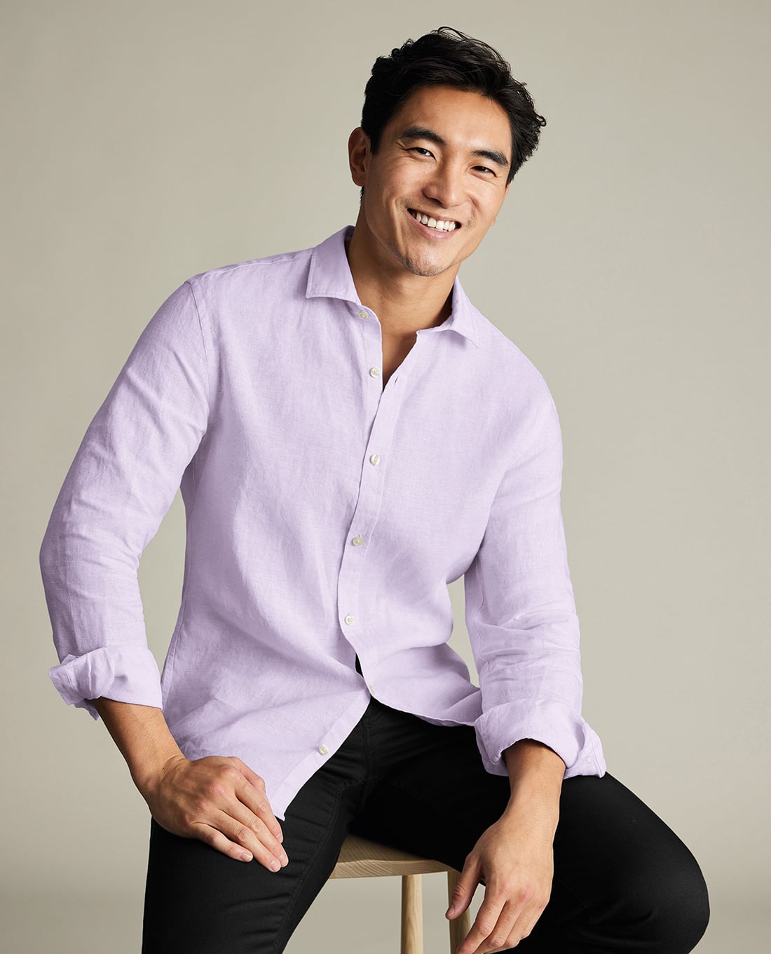 CHARLES TYRWHITT - Áo sơ mi nam tay dài Stretch Washed Oxford