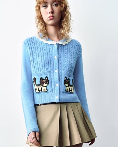  URBAN REVIVO - Áo khoác cardigan nữ phom croptop Eyelet Collar 