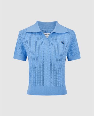  URBAN REVIVO - Áo polo nữ dệt kim cổ bẻ tay ngắn 