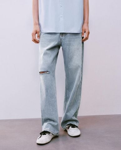  URBAN REVIVO - Quần jeans nam ống đứng rách gối 