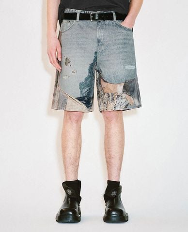  URBAN REVIVO - Quần short jean phối họa tiết độc đáo Vogue 