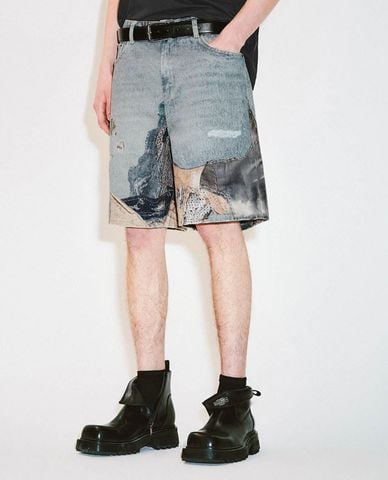  URBAN REVIVO - Quần short jean phối họa tiết độc đáo Vogue 