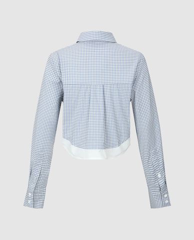  URBAN REVIVO - Áo sơ mi nữ cổ bẻ tay dài Gingham 2 In 1 