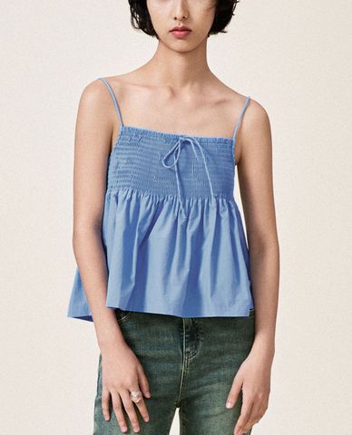  URBAN REVIVO - Áo hai dây nữ phom croptop xếp li Shirred Cami 