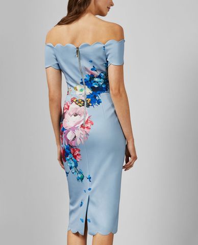  TED BAKER - Đầm midi bút chì bẹt vai viền vỏ sò họa tiết hoa Hailly 