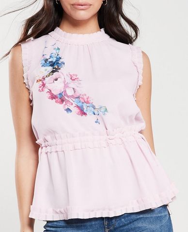  TED BAKER - Áo kiểu nữ sát nách phối diềm Raspberry Ripple 