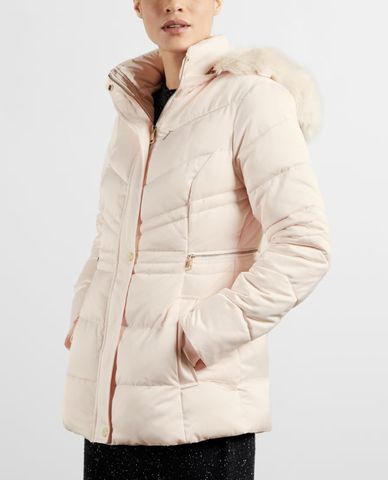  TED BAKER - Áo khoác phao nữ dáng dài phối mũ trùm Fur Hood Puffa 