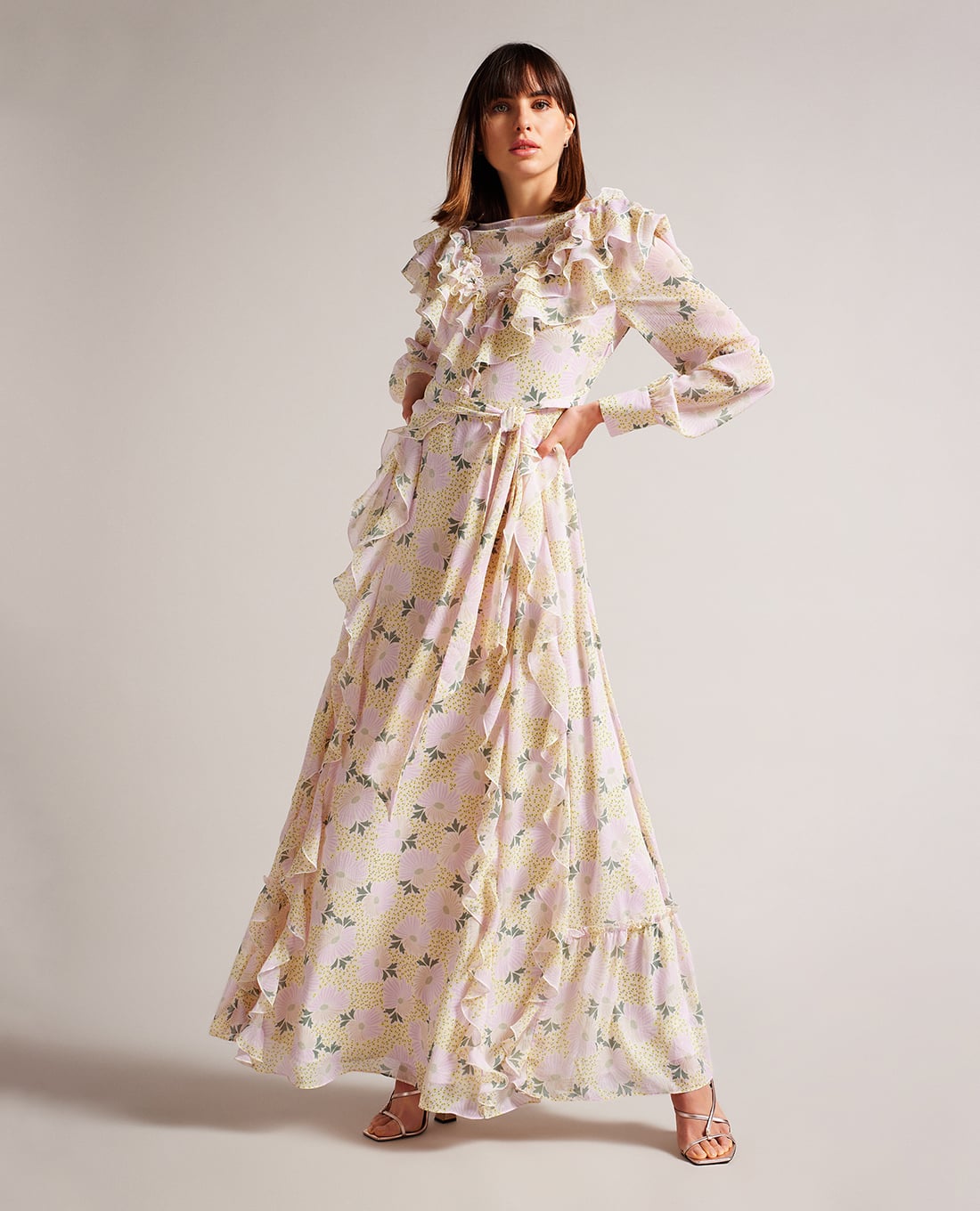 TED BAKER - Đầm maxi tay dài phối bèo Vivyana