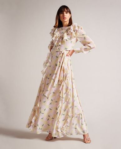  TED BAKER - Đầm maxi tay dài phối bèo Vivyana 