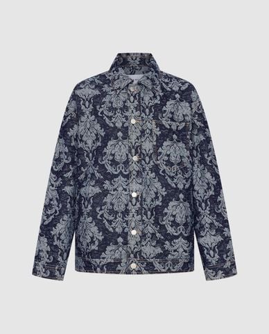  URBAN REVIVO - Áo khoác denim nam in hoa văn 