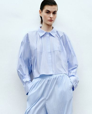  URBAN REVIVO - Áo sơ mi nữ tay dài phom croptop thanh lịch 