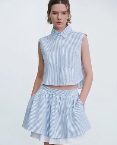  URBAN REVIVO - Áo sơ mi nữ sát nách phom croptop trẻ trung 