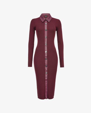  PINKO - Đầm body tay dài cổ bẻ Ribbed 