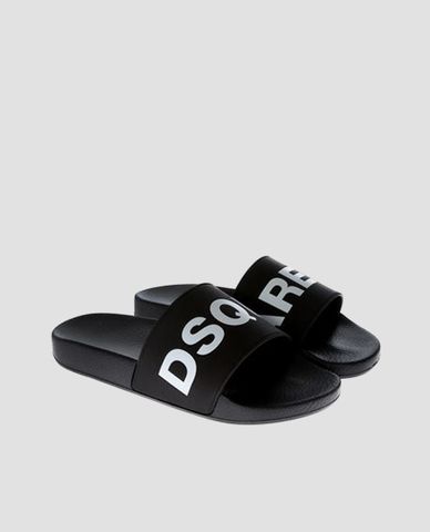  DSQUARED2 - Dép nam quai ngang hở mũi Logo Slide 