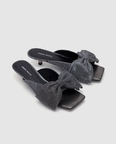  URBAN REVIVO - Giày mules cao gót nữ hở mũi Rhinestone Décor 