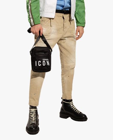  DSQUARED2 - Túi đeo chéo nam phom chữ nhật Be Icon 