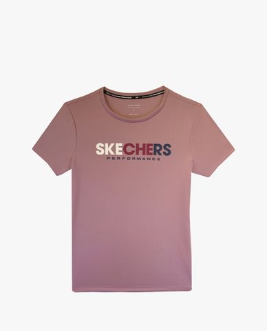  SKECHERS - Áo thun thể thao nữ cổ tròn tay ngắn phối logo 