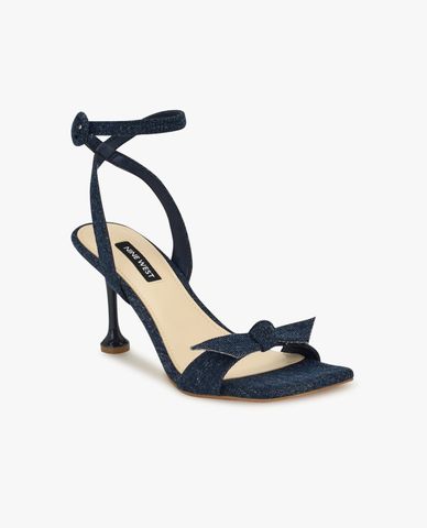  NINE WEST - Giày sandals cao gót nữ quai mảnh đính nơ Kensta 