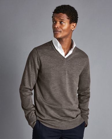  CHARLES TYRWHITT - Áo dệt kim nam cổ V tay dài Merino 