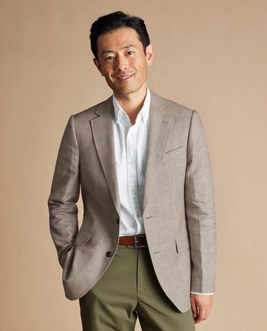  CHARLES TYRWHITT - Áo vest nam tay dài phối nút Linen Cotton Check 
