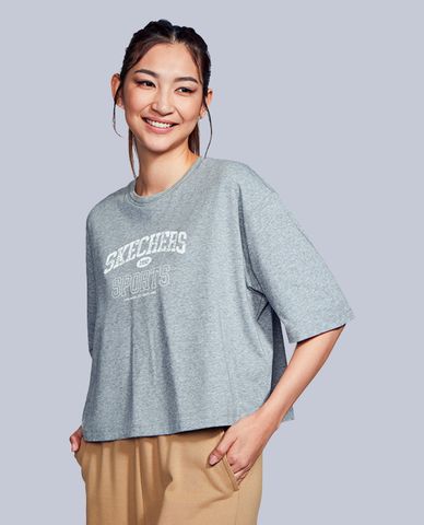  SKECHERS - Áo croptop nữ cổ tròn tay ngắn Sports Union 