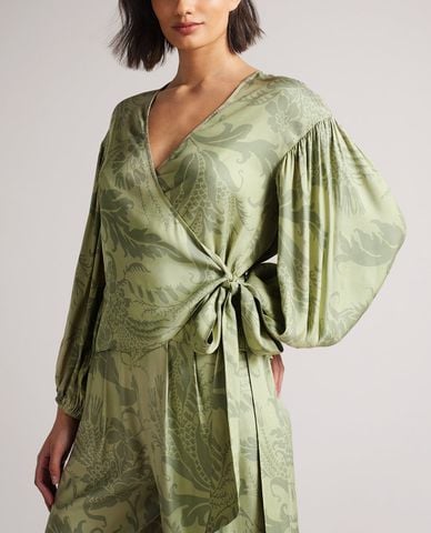  TED BAKER - Áo kiểu nữ cổ V tay dài dáng quấn Voilete 